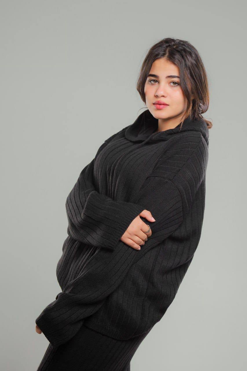 A LEO BLACK WOOL Two Piece Set WOOL Sweater & Long Pants