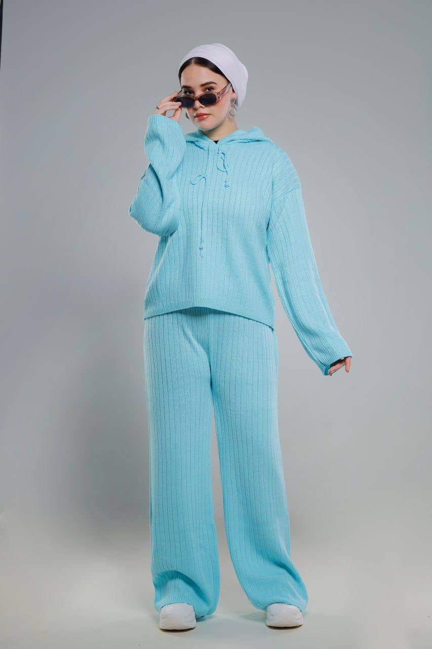 A LEO baby blue WOOL Two Piece Set WOOL Sweater & Long Pants